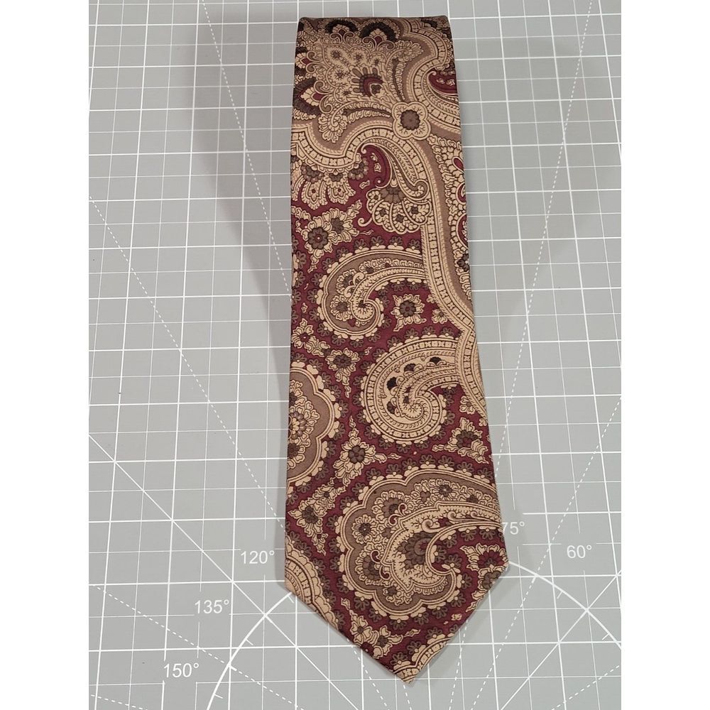 Burberrys London Luxury Paisley Necktie Silk Brown Maroon 56" Tie